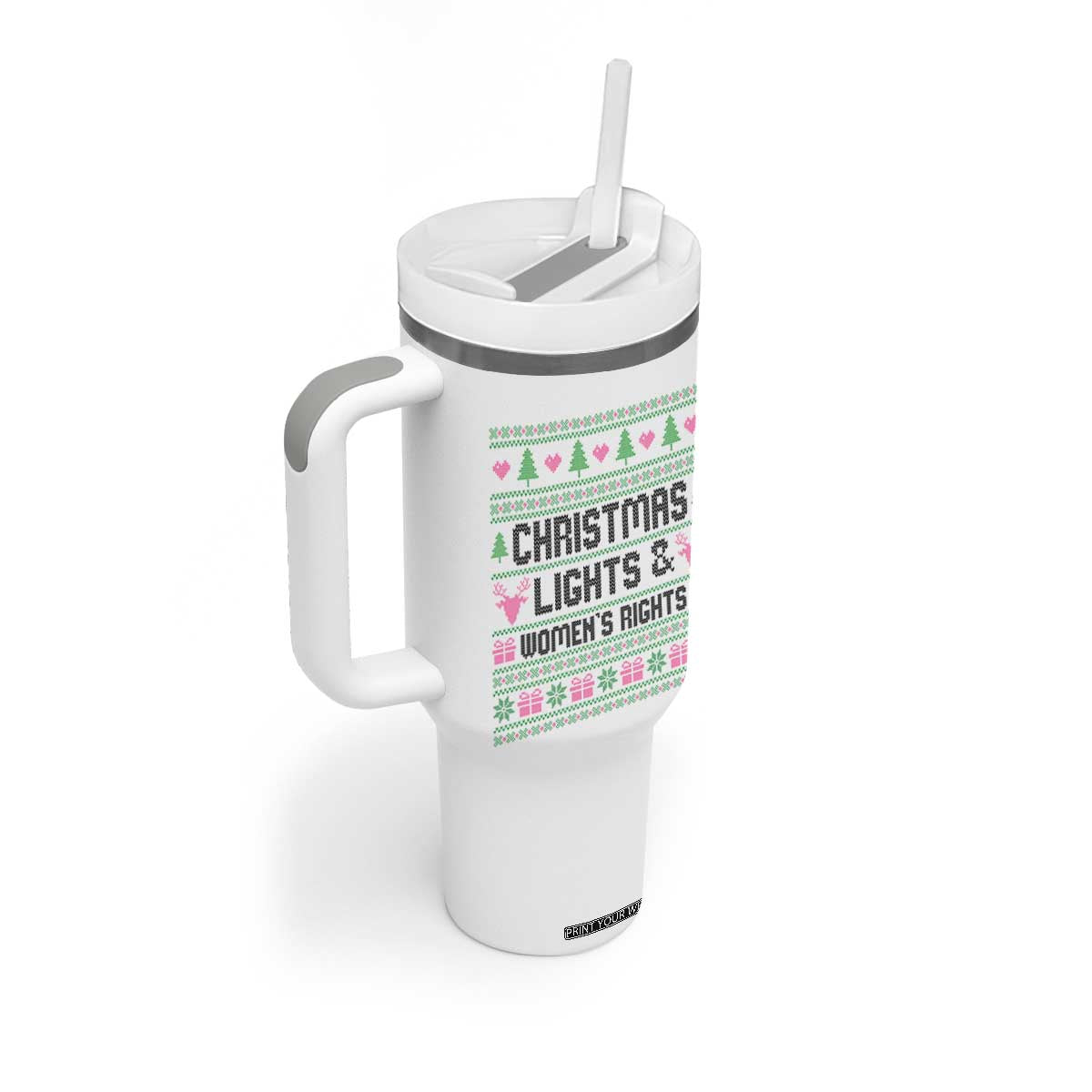 Christmas Lights And Womens Rights Tumbler With Handle Equality Feminist Gift TS12 Print Your Wear