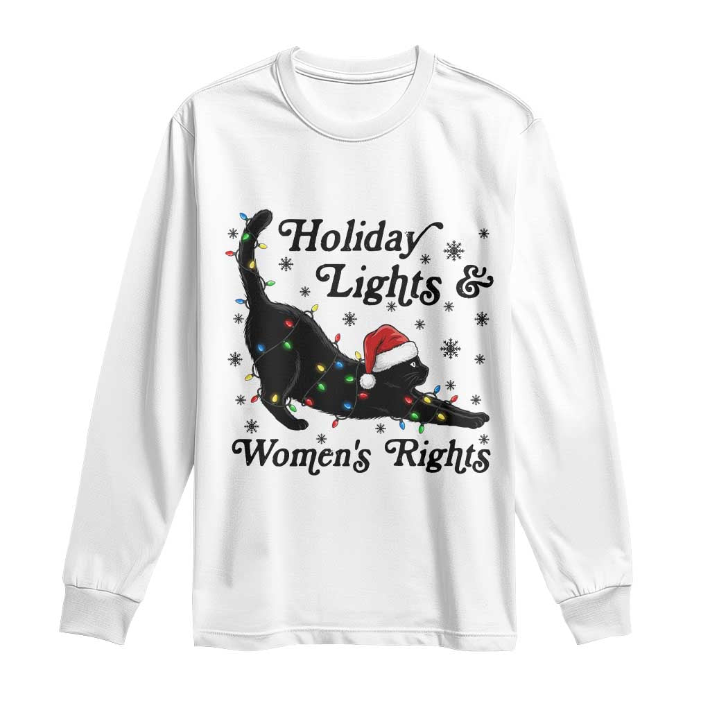 Sexy Cat Holiday Lights Womens Rights Supporter Long Sleeve Shirt Christmas Feminist Gift TS12 White Print Your Wear