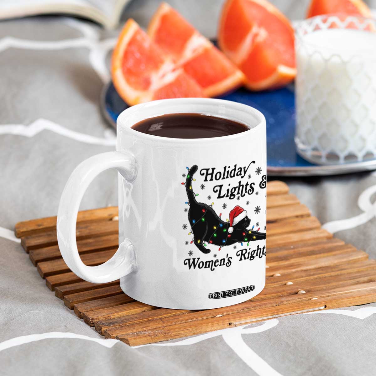 Sexy Cat Holiday Lights Womens Rights Supporter Coffee Mug Christmas Feminist Gift TS12 Print Your Wear