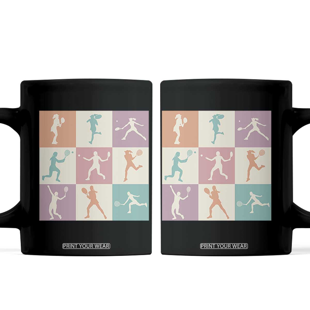 Tennis Lover Colorful Pastel Grid Sports Fan Gift Coffee Mug TS12 Black Print Your Wear