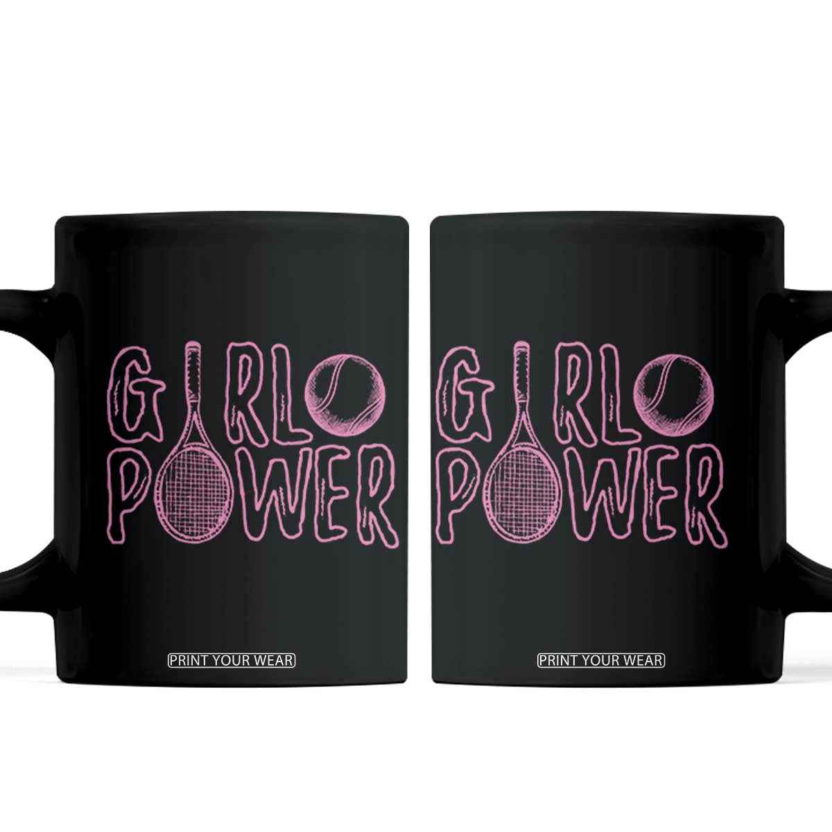 Girl Power Tennis Gift Coffee Mug Feminist Sports Gift TS12 Black Print Your Wear
