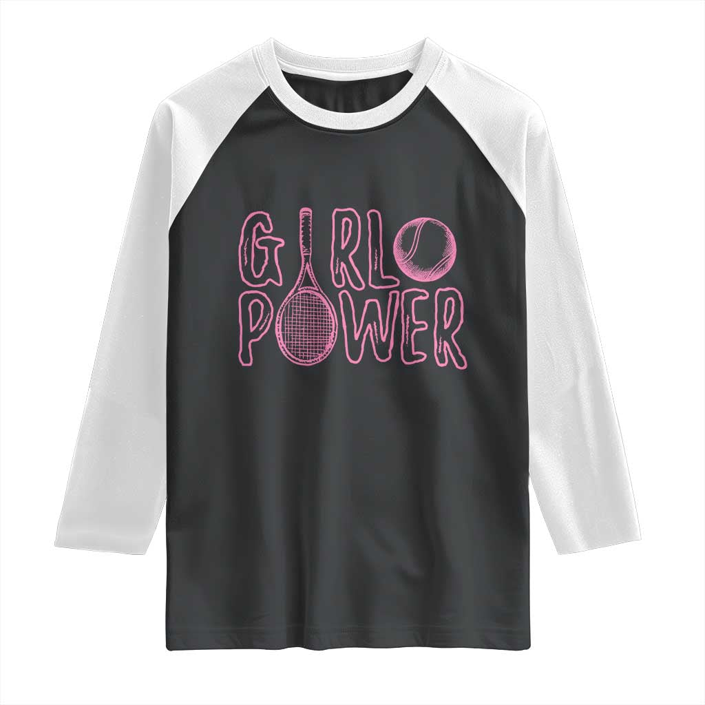 Girl Power Tennis Gift Raglan Shirt Feminist Sports Gift TS12 Black White Print Your Wear