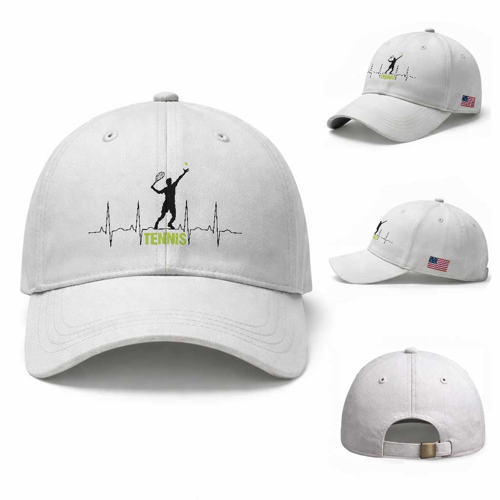 Tennis Lover Heartbeat Baseball Cap Sports Player Gift TS12 Baseball Cap Universal Fit White Print Your Wear