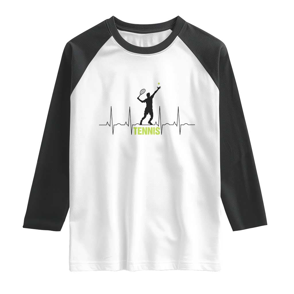 Tennis Lover Heartbeat Raglan Shirt Sports Player Gift TS12 White Black Print Your Wear