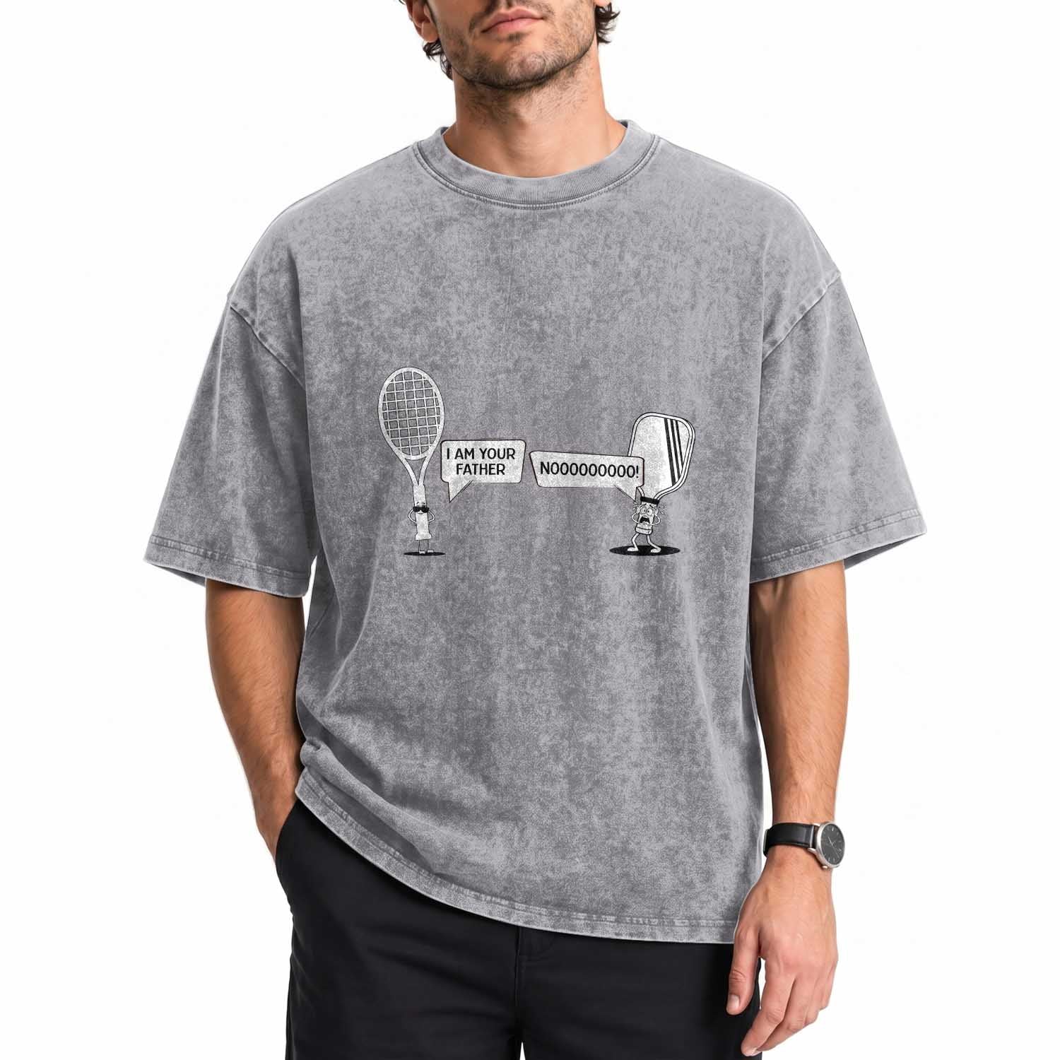 Funny Pickleball Tennis Racket Washed Cotton T-Shirt I Am Your Pickle Father