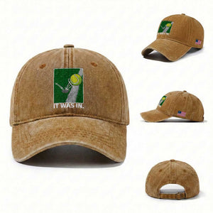 Funny Tennis Quote Washed Cotton Baseball Cap It Was In TS12 Washed Cap Universal Fit Yellow Ochre Print Your Wear