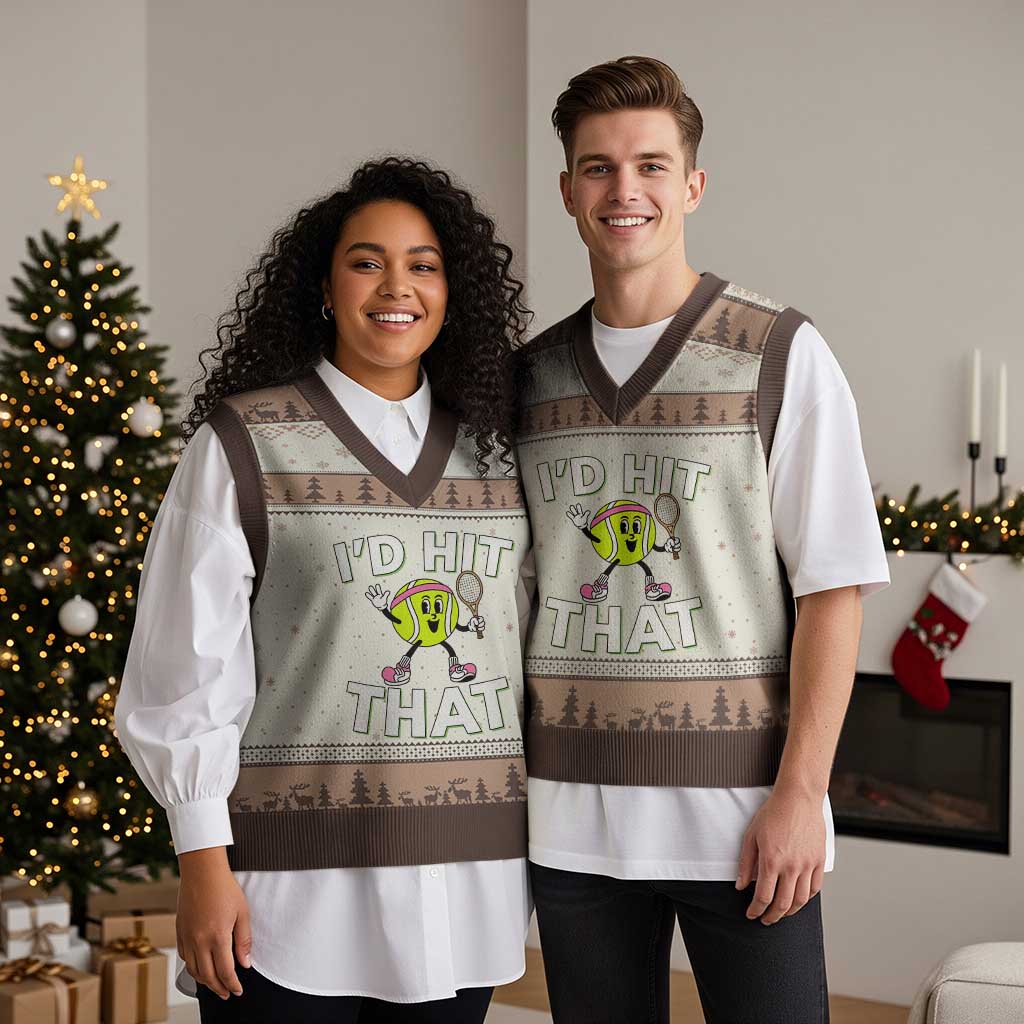 Funny Tennis Quote V-Neck Knit Sweater Vest Id Hit That TS12 Mocha Mousse Print Your Wear