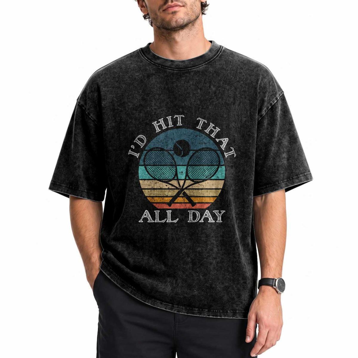 Id Hit That All Day Washed Cotton T-Shirt Funny Tennis Player Gift
