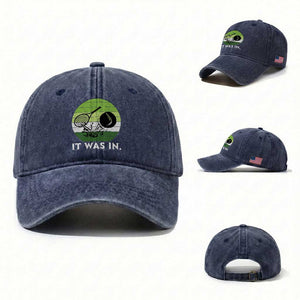 Funny Tennis Game Gift Washed Cotton Baseball Cap It Was In TS12 Washed Cap Universal Fit Navy Print Your Wear