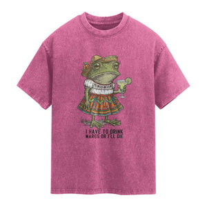 Funny Cinco De Mayo Frog Washed Cotton T-Shirt I Have To Drink Margs