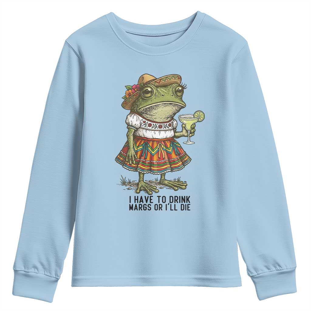 Funny Cinco De Mayo Frog Youth Sweatshirt I Have To Drink Margs TS12 Light Blue Print Your Wear