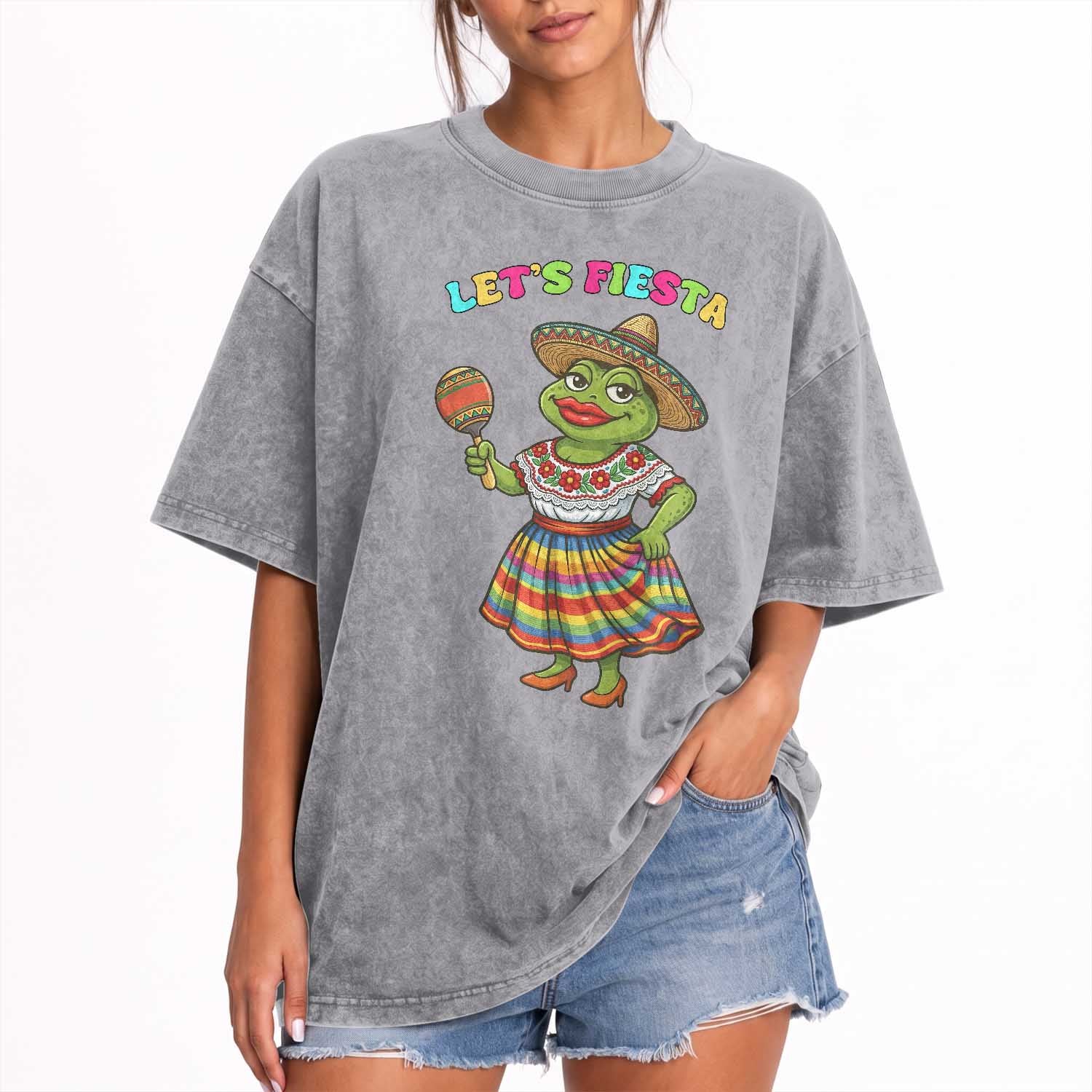 Funny Cinco De Mayo Sexy Frog Washed Cotton T-Shirt Lets Fiesta
