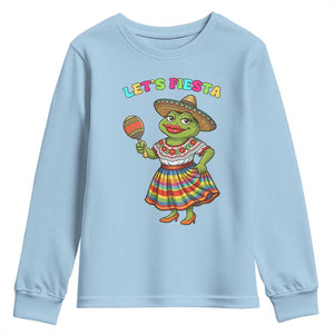 Funny Cinco De Mayo Sexy Frog Youth Sweatshirt Lets Fiesta TS12 Light Blue Print Your Wear
