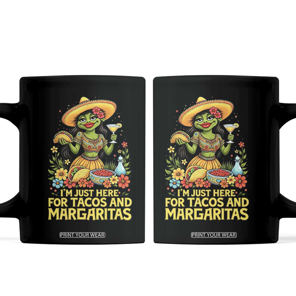 Funny Cinco De Mayo Frog Coffee Mug Just Here For Tacos And Margaritas TS12 Black Print Your Wear
