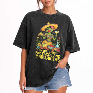 Funny Cinco De Mayo Frog Washed Cotton T-Shirt Just Here For Tacos And Margaritas