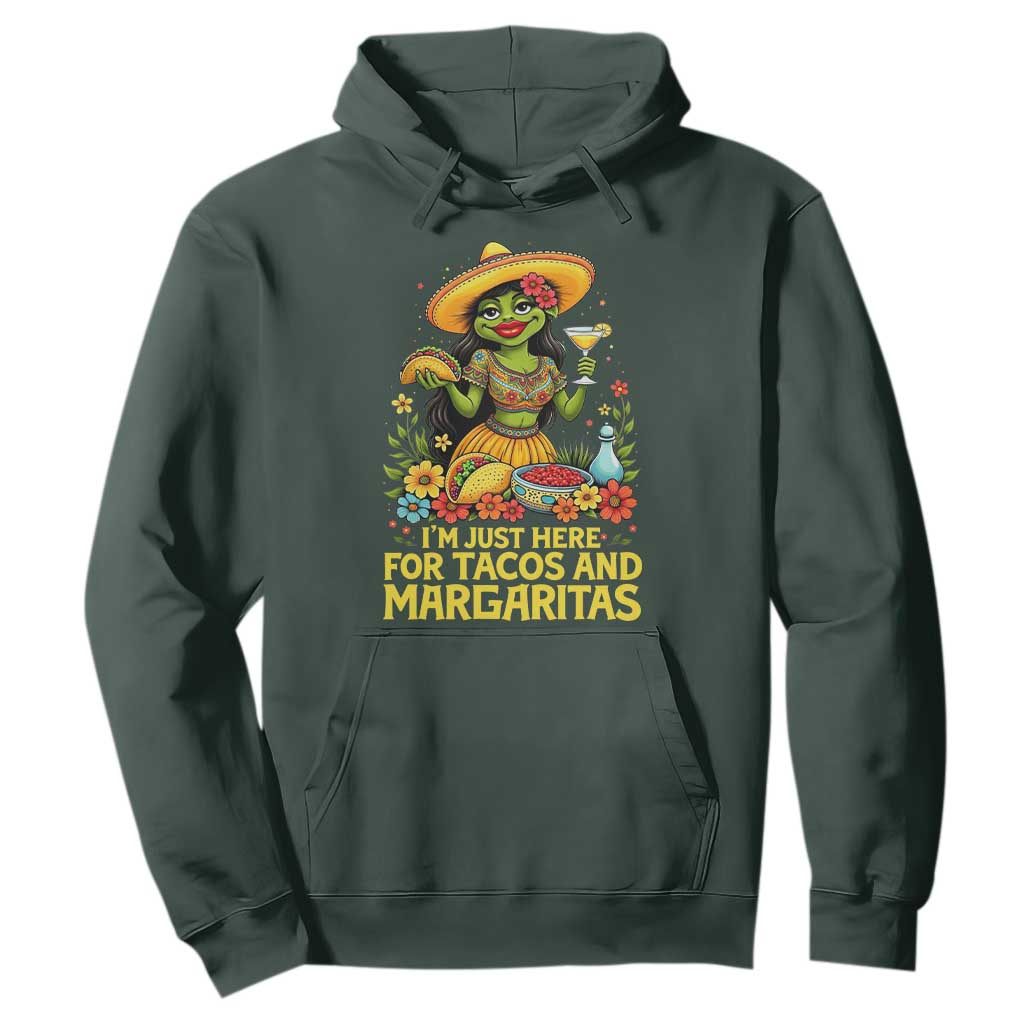 Funny Cinco De Mayo Frog Hoodie Just Here For Tacos And Margaritas TS12 Dark Forest Green Print Your Wear