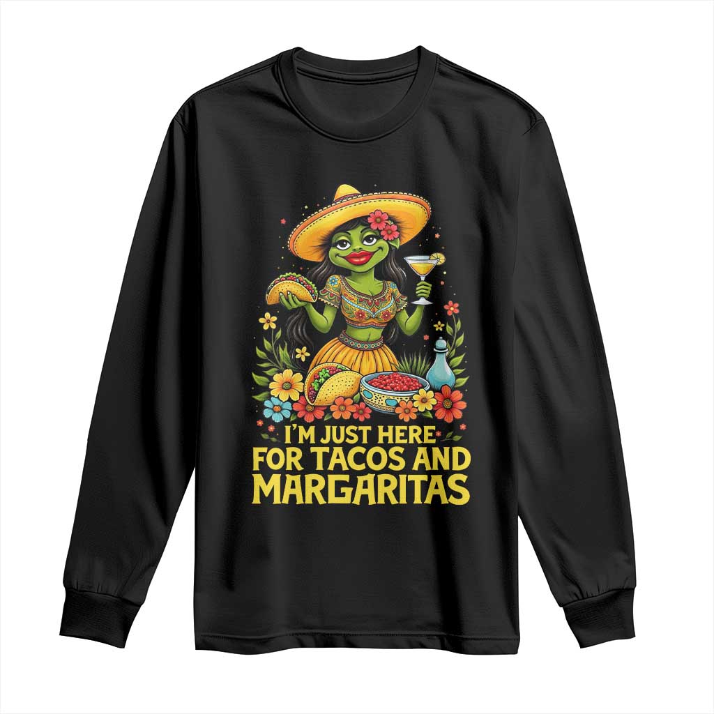 Funny Cinco De Mayo Frog Long Sleeve Shirt Just Here For Tacos And Margaritas TS12 Black Print Your Wear