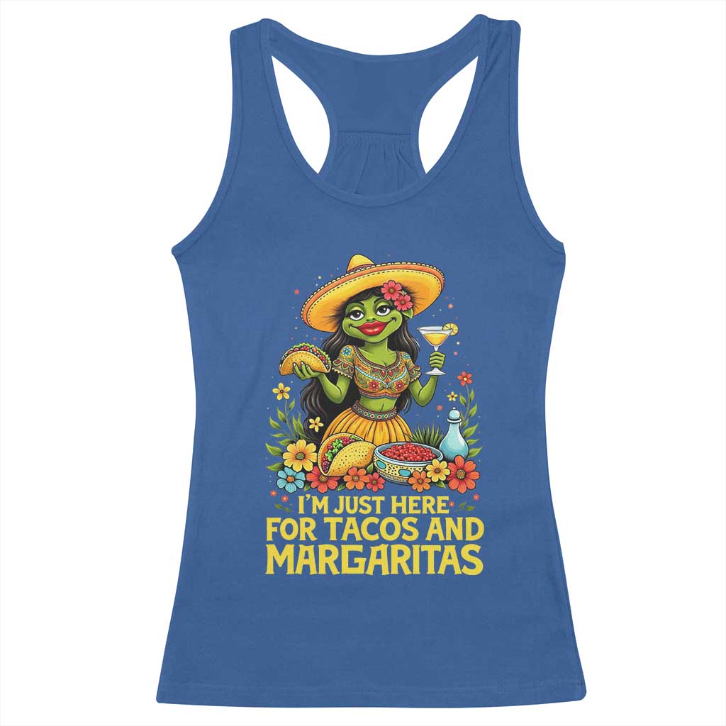 Funny Cinco De Mayo Frog Racerback Tank Top Just Here For Tacos And Margaritas TS12 Royal Blue Print Your Wear