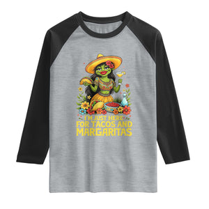 Funny Cinco De Mayo Frog Raglan Shirt Just Here For Tacos And Margaritas TS12 Heather Gray Black Print Your Wear
