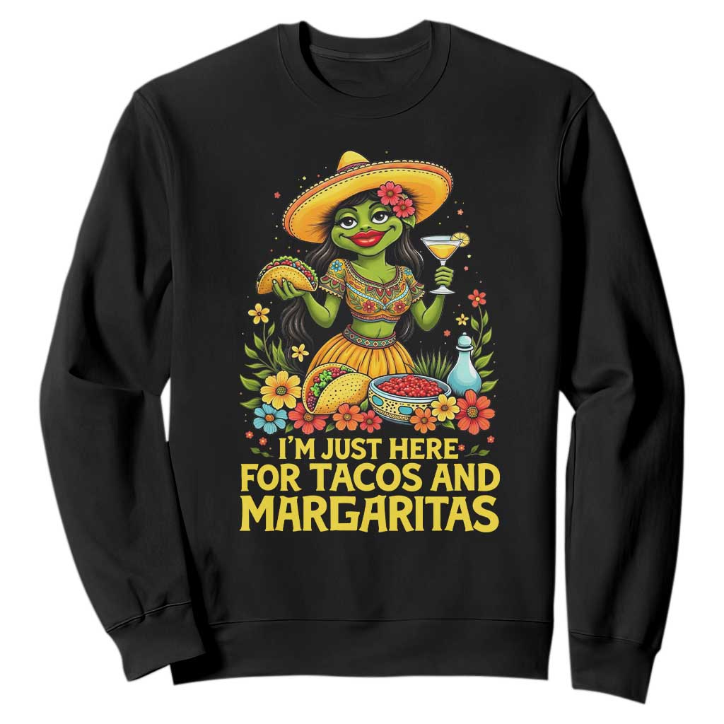 Funny Cinco De Mayo Frog Sweatshirt Just Here For Tacos And Margaritas TS12 Black Print Your Wear
