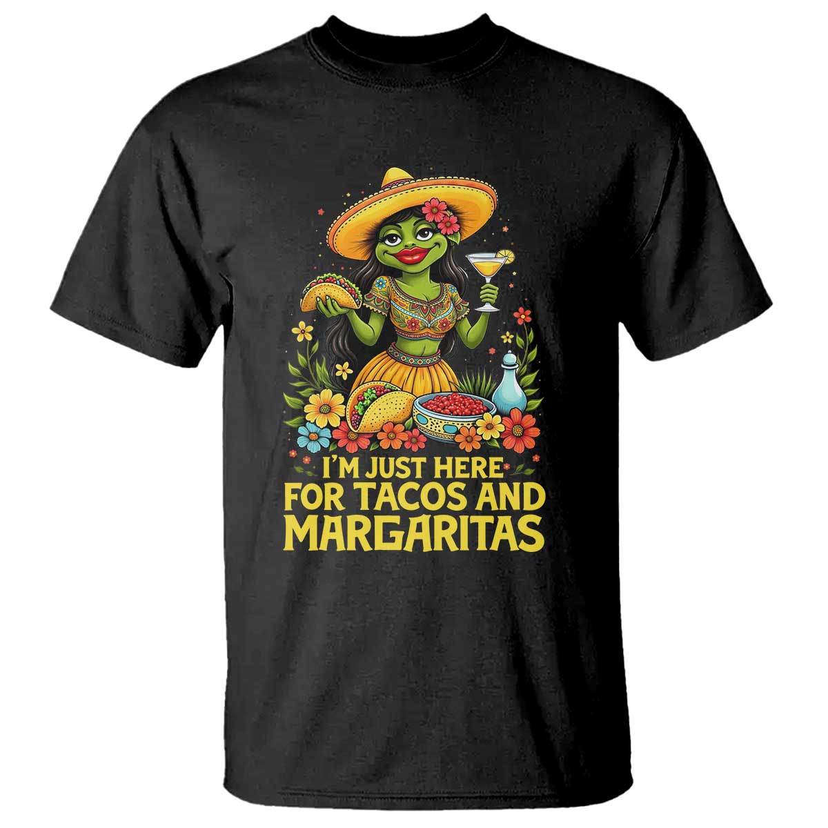 Funny Cinco De Mayo Frog T Shirt Just Here For Tacos And Margaritas TS12 Black Print Your Wear