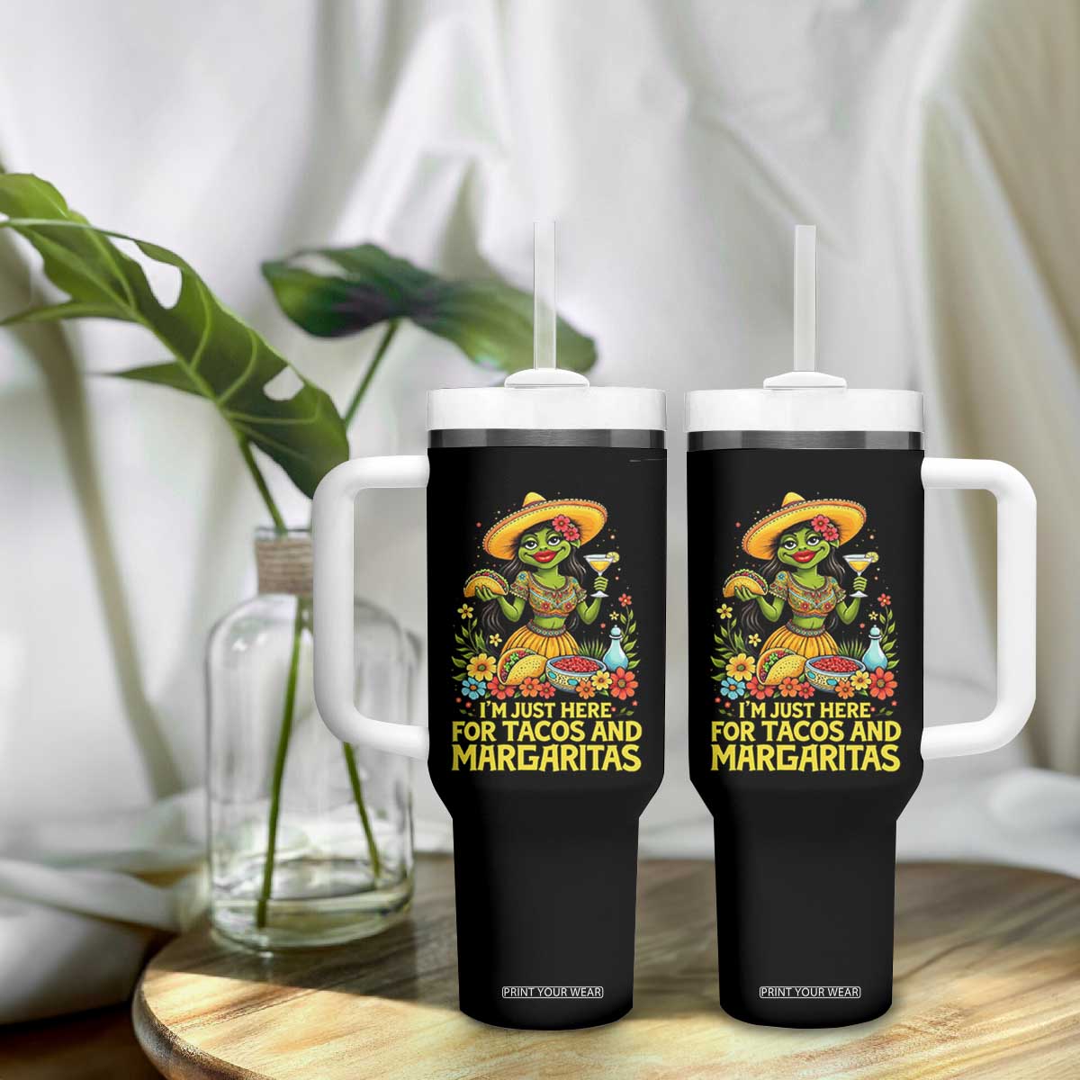 Funny Cinco De Mayo Frog Tumbler With Handle Just Here For Tacos And Margaritas TS12 Print Your Wear