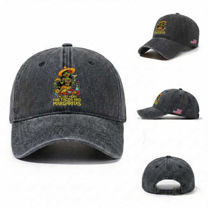 Funny Cinco De Mayo Frog Washed Cotton Baseball Cap Just Here For Tacos And Margaritas TS12 Washed Cap Universal Fit Dark Gray Print Your Wear