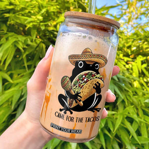Grumpy Frog Cinco De Mayo Glass Can Came For The Tacos TS12 White Print Your Wear