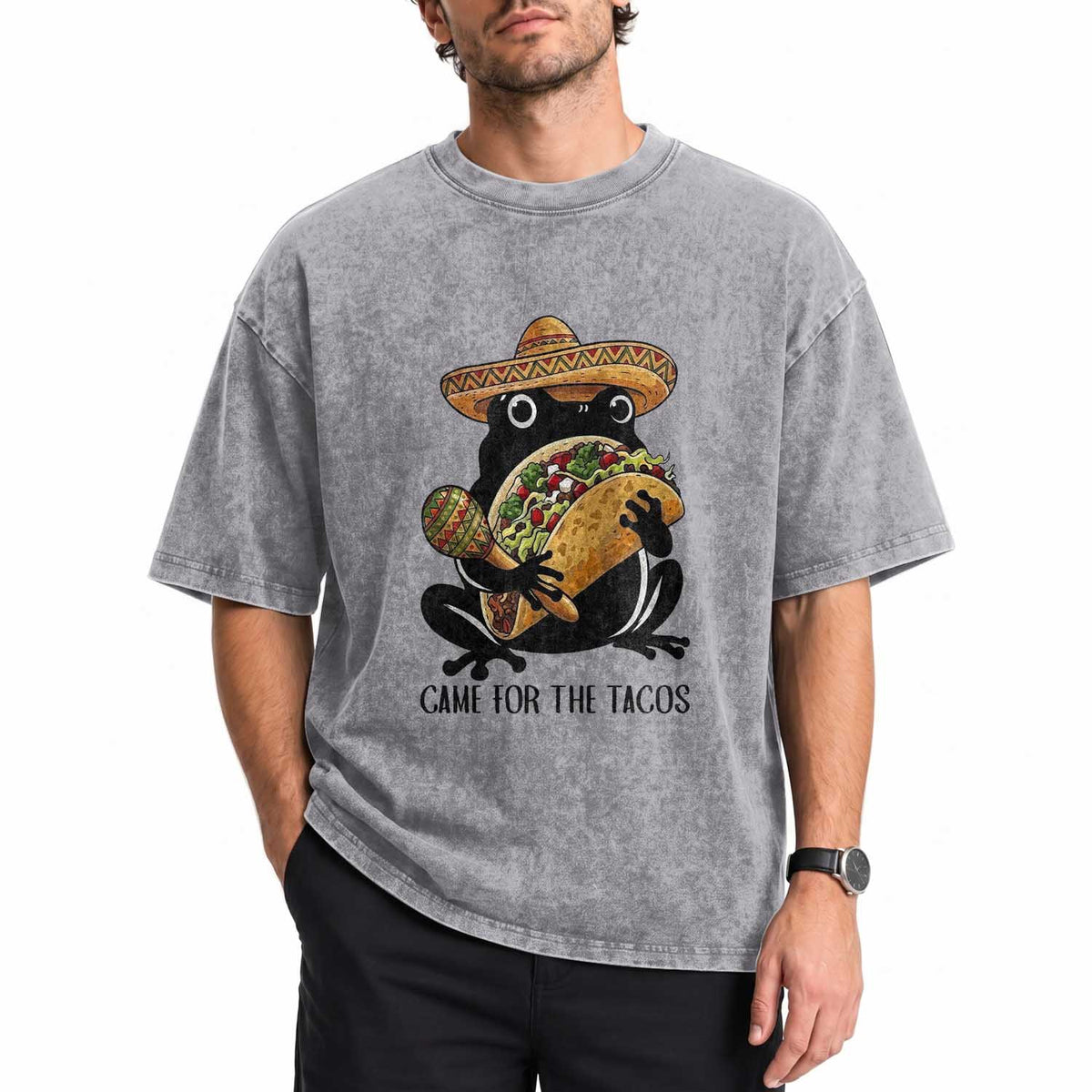 Grumpy Frog Cinco De Mayo Washed Cotton T-Shirt Came For The Tacos