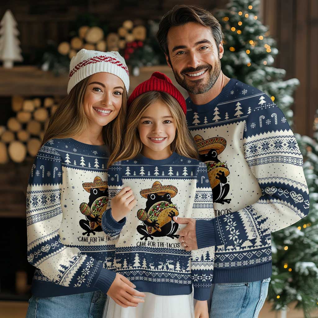 Grumpy Frog Cinco De Mayo Ugly Christmas Sweater Came For The Tacos TS12 Beige Navy Print Your Wear