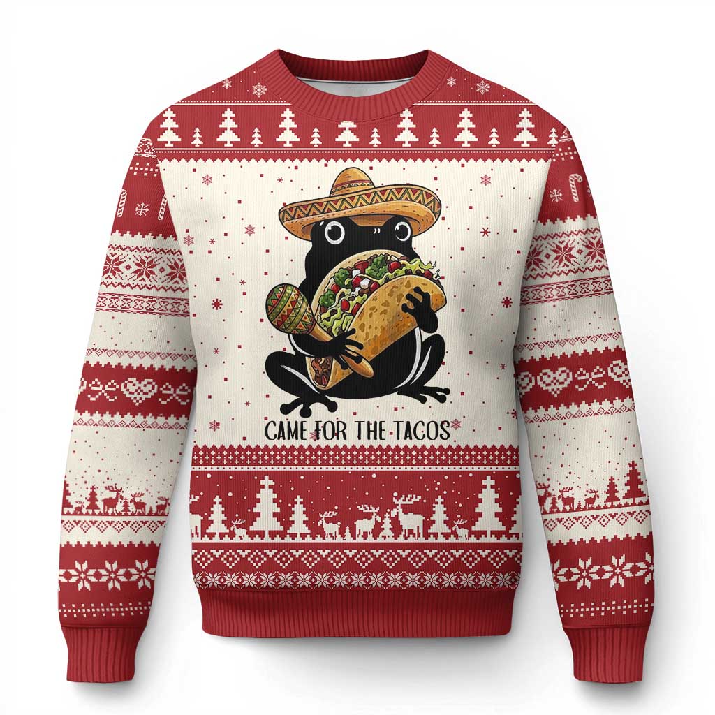 Grumpy Frog Cinco De Mayo Ugly Christmas Sweater Came For The Tacos TS12 Beige Red Print Your Wear