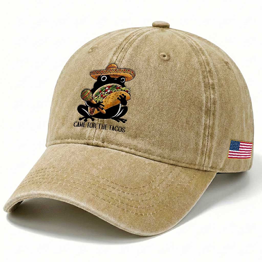 Grumpy Frog Cinco De Mayo Washed Cotton Baseball Cap Came For The Tacos TS12 Print Your Wear