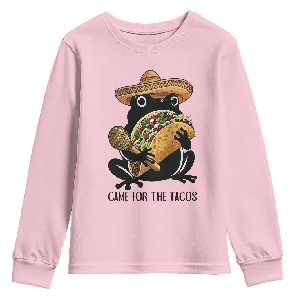 Grumpy Frog Cinco De Mayo Youth Sweatshirt Came For The Tacos TS12 Light Pink Print Your Wear