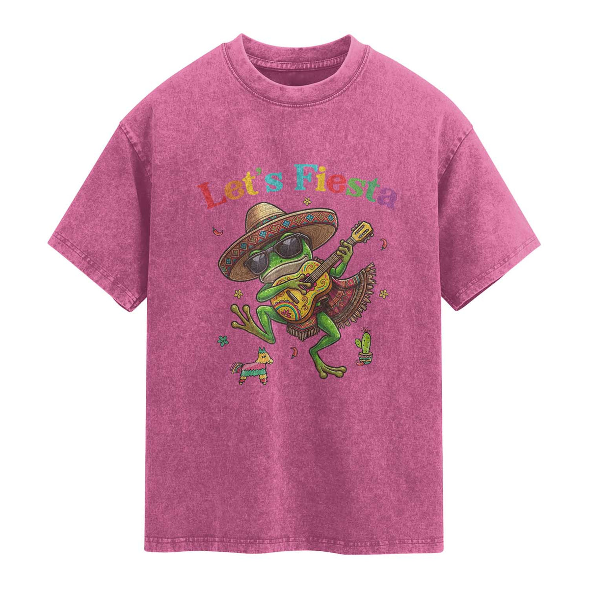 Funny Cinco De Mayo Frog Playing Guitar Washed Cotton T-Shirt Lets Fiesta