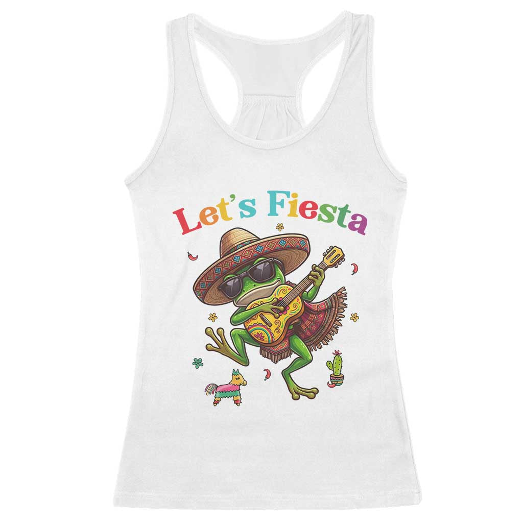 Funny Cinco De Mayo Frog Playing Guitar Racerback Tank Top Lets Fiesta TS12 White Print Your Wear