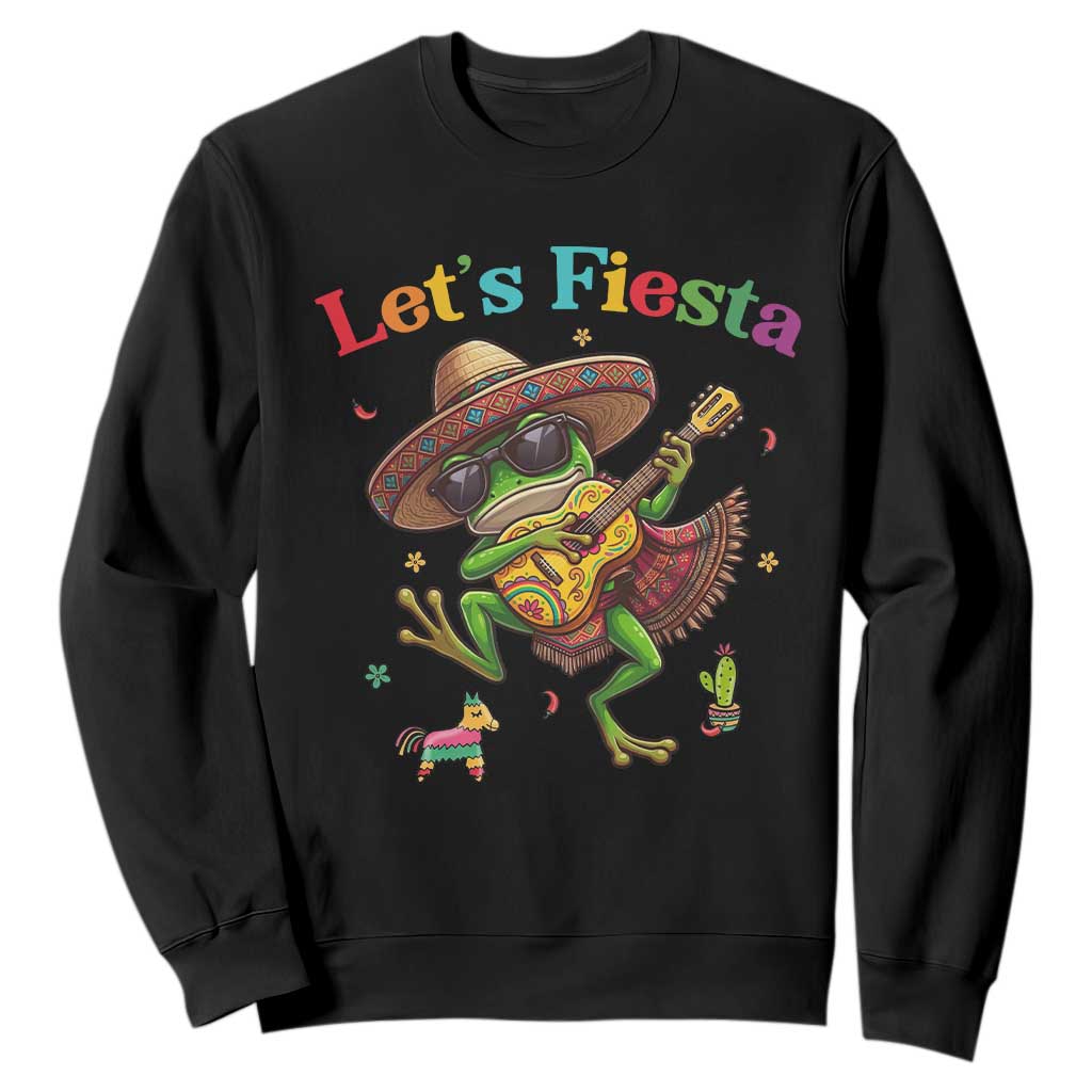 Funny Cinco De Mayo Frog Playing Guitar Sweatshirt Lets Fiesta TS12 Black Print Your Wear