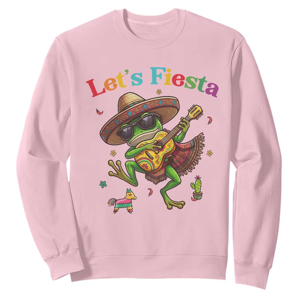 Funny Cinco De Mayo Frog Playing Guitar Sweatshirt Lets Fiesta TS12 Light Pink Print Your Wear