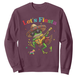Funny Cinco De Mayo Frog Playing Guitar Sweatshirt Lets Fiesta TS12 Maroon Print Your Wear