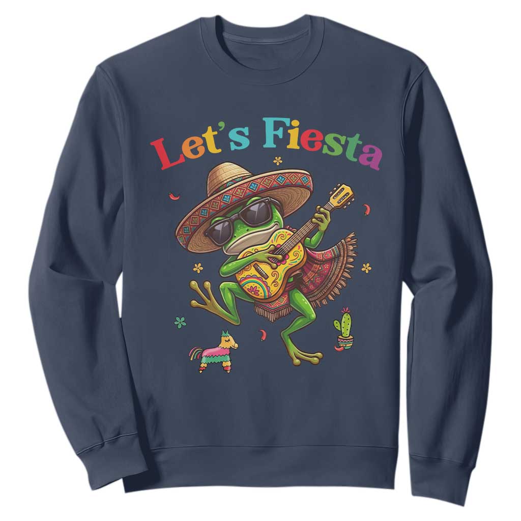 Funny Cinco De Mayo Frog Playing Guitar Sweatshirt Lets Fiesta TS12 Navy Print Your Wear