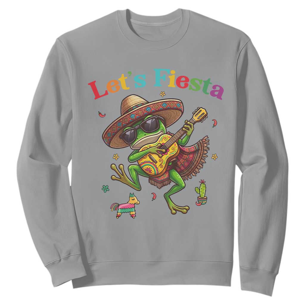 Funny Cinco De Mayo Frog Playing Guitar Sweatshirt Lets Fiesta TS12 Sport Gray Print Your Wear