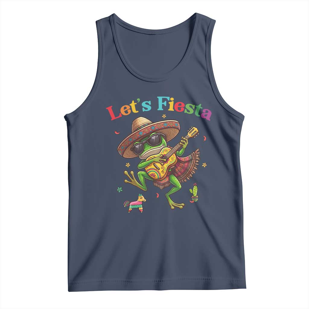 Funny Cinco De Mayo Frog Playing Guitar Tank Top Lets Fiesta TS12 Navy Print Your Wear