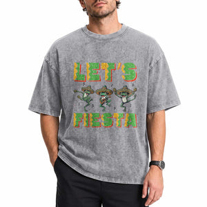 Funny Mariachi Frog Guitar Fiesta Washed Cotton T-Shirt Cinco De Mayo Gift
