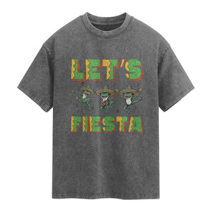 Funny Mariachi Frog Guitar Fiesta Washed Cotton T-Shirt Cinco De Mayo Gift