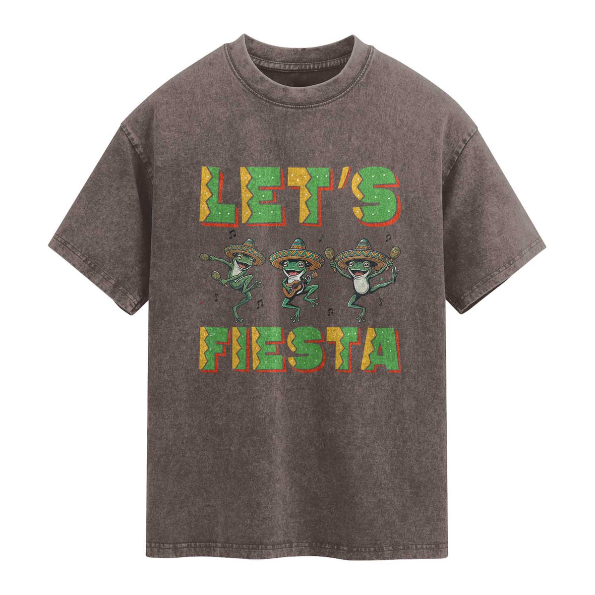 Funny Mariachi Frog Guitar Fiesta Washed Cotton T-Shirt Cinco De Mayo Gift