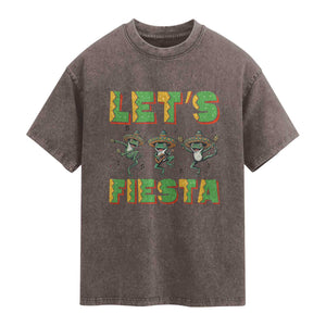 Funny Mariachi Frog Guitar Fiesta Washed Cotton T-Shirt Cinco De Mayo Gift