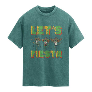 Funny Mariachi Frog Guitar Fiesta Washed Cotton T-Shirt Cinco De Mayo Gift
