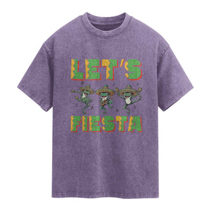 Funny Mariachi Frog Guitar Fiesta Washed Cotton T-Shirt Cinco De Mayo Gift