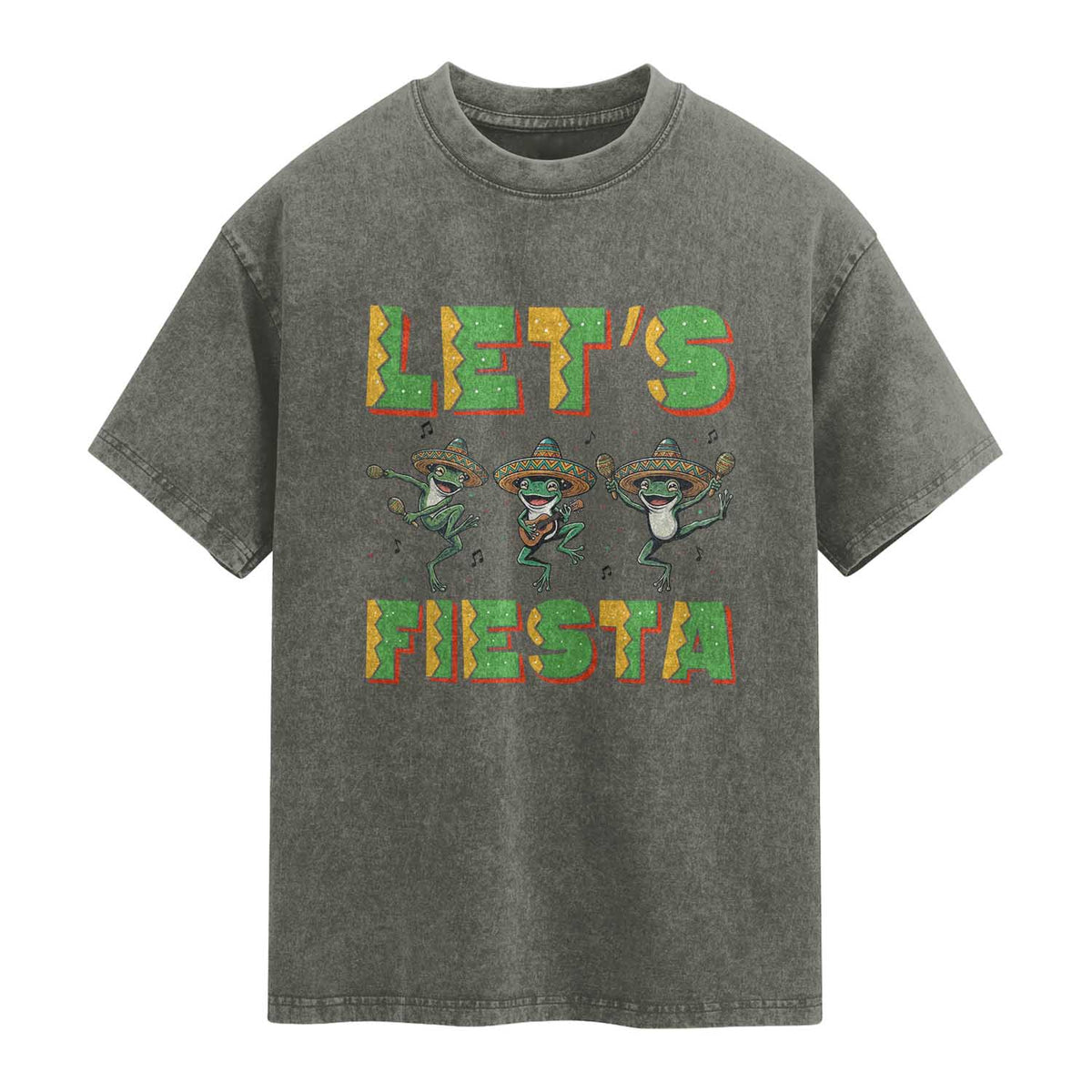 Funny Mariachi Frog Guitar Fiesta Washed Cotton T-Shirt Cinco De Mayo Gift
