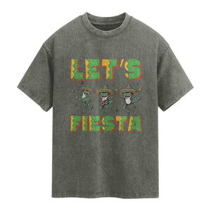 Funny Mariachi Frog Guitar Fiesta Washed Cotton T-Shirt Cinco De Mayo Gift