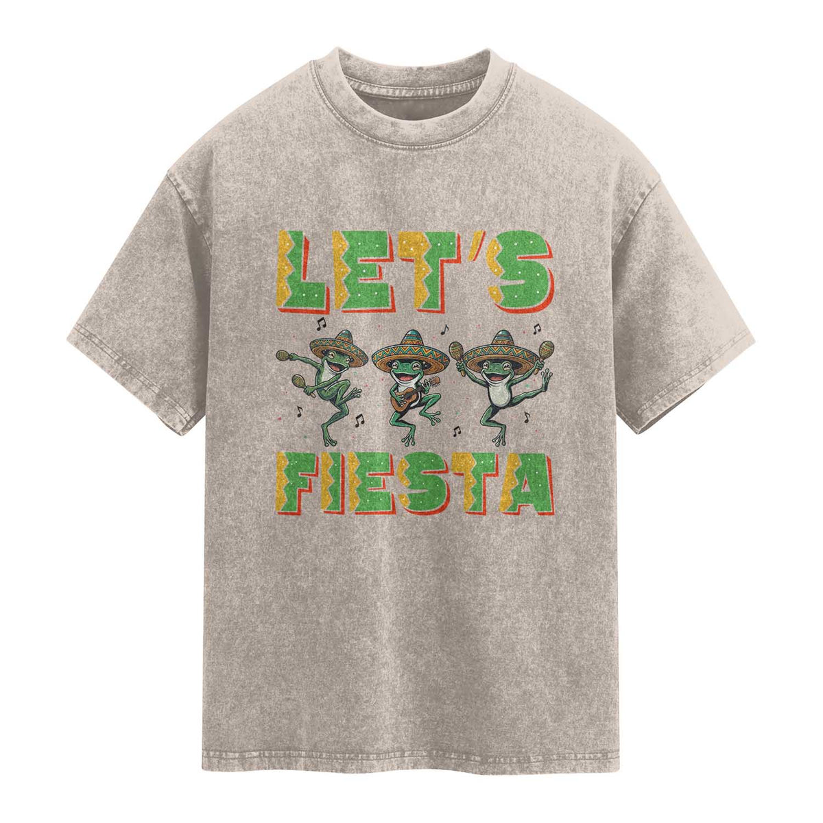 Funny Mariachi Frog Guitar Fiesta Washed Cotton T-Shirt Cinco De Mayo Gift